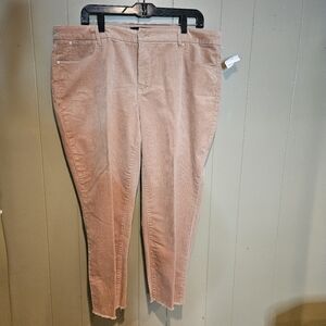 Talbots Stretch Beige Corduroy Pants, Frayed, Raw Hem-line Plus-Size 18